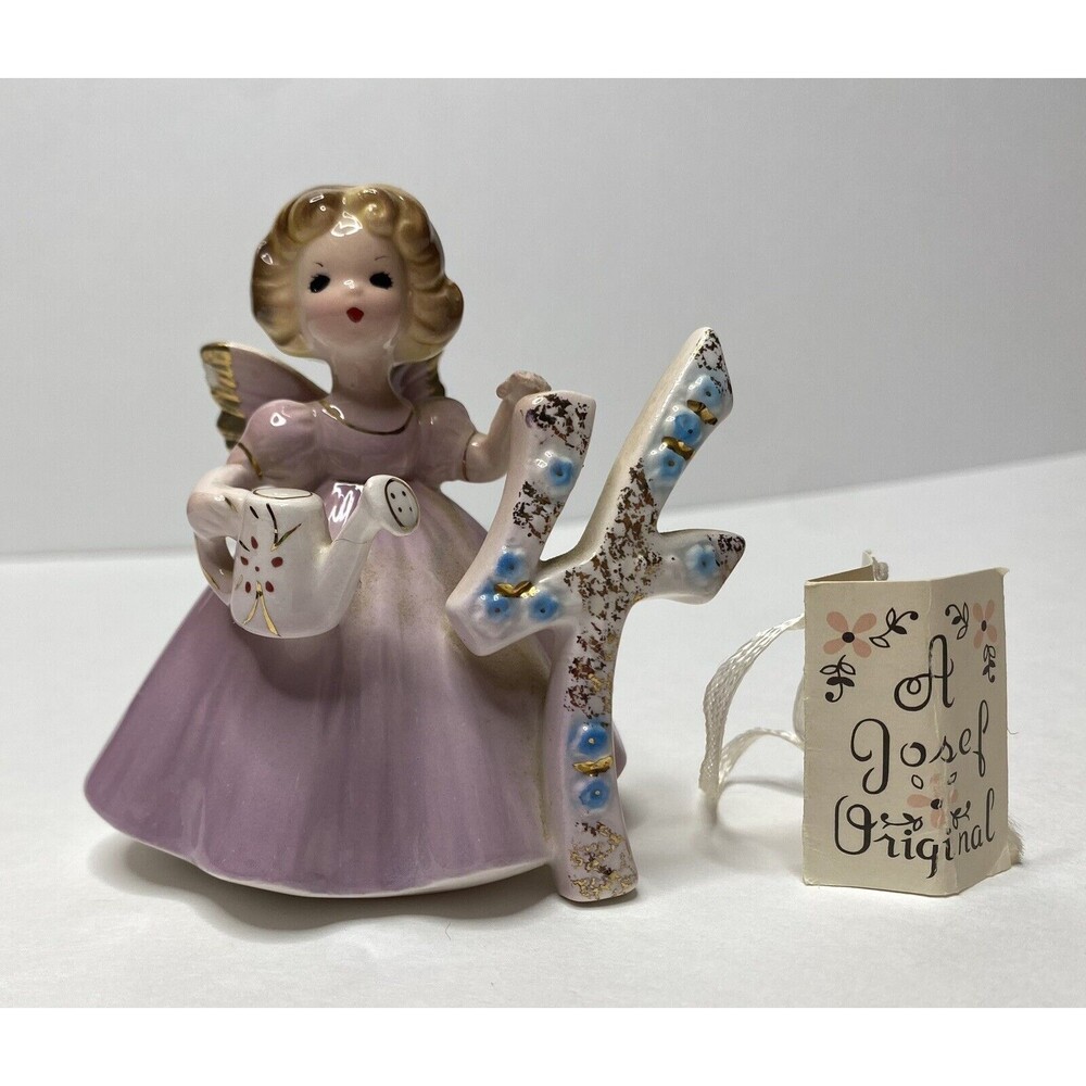 Vintage Joseph Originals 4th Birthday Girl Angel Figurine  With Watering Can